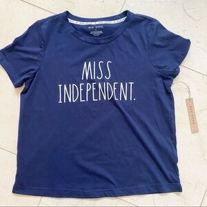 Rae Dunn Miss Independent T Tee Shirt Navy Small